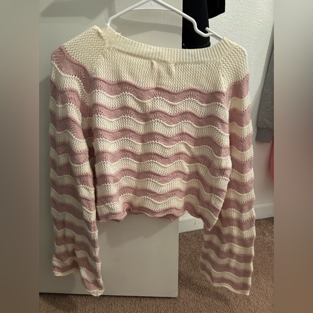 Altar'd State Pink and Cream Striped Sweater - Picture 3 of 3